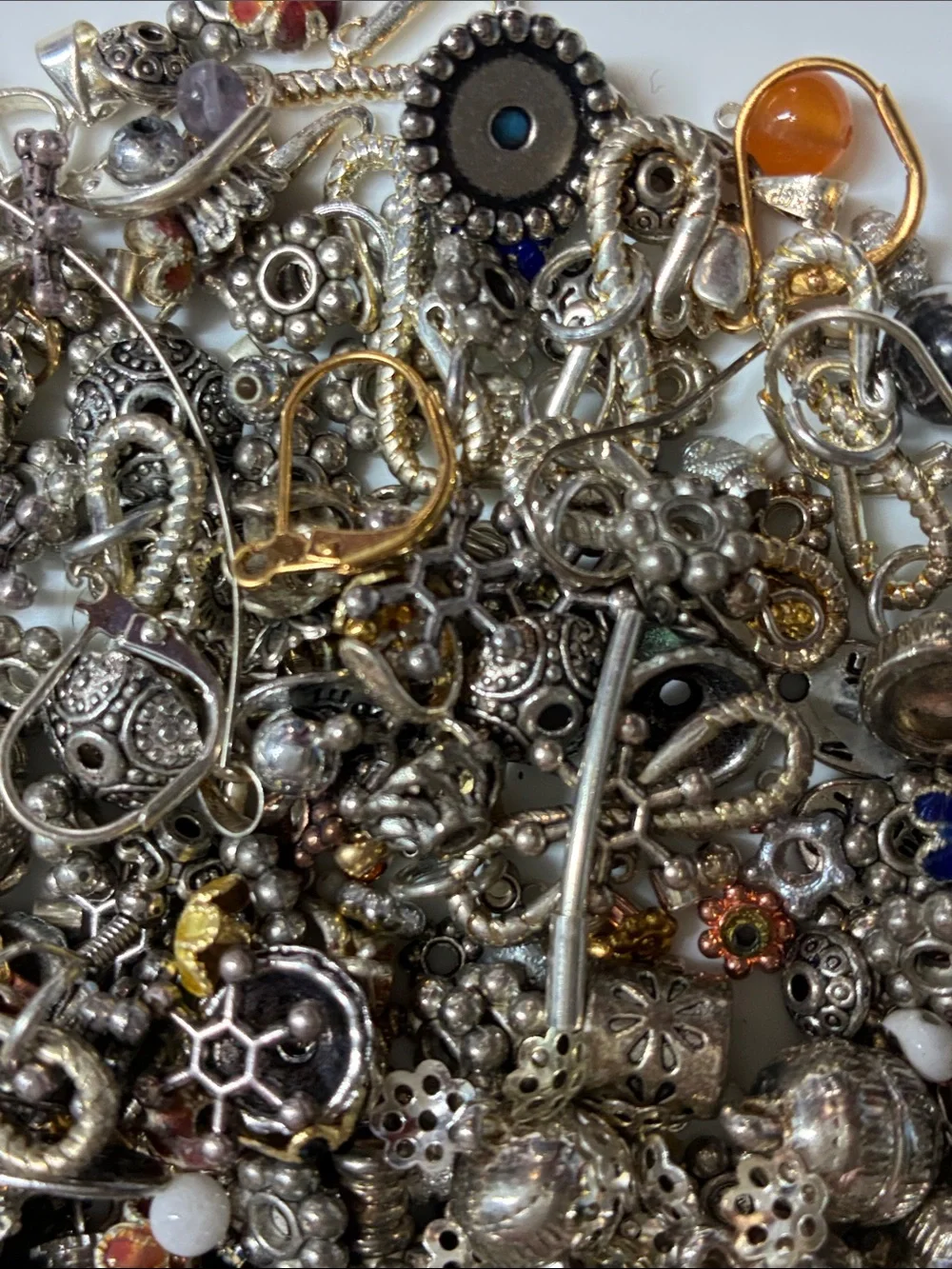 Lot of 2+ pounds of silver and gold colored jewelry making findings